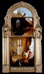 Klockare och kavaljerer som firar Charles II:s intåg i London vid restaurering, ca 1842